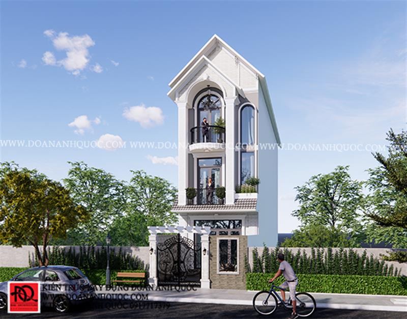 Thiết kế nhà Phan Thiết, Xây nhà trọn gói Phan Thiết, Thi công nhà trọn gói Phan Thiết, Thiết kế Thi công nội thất Phan Thiết Bình Thuận, Công ty Xây dựng Bình Thuận, Thiết kế nhà Bình Thuận, Xây nhà trọn gói Bình Thuận. Thiết kế nhà Phan Thiết- Nhà phố 3 tầng mái thái tân cổ điển_ MS 54